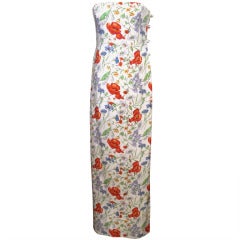 Bill Blass Floral Print Strapless Gown