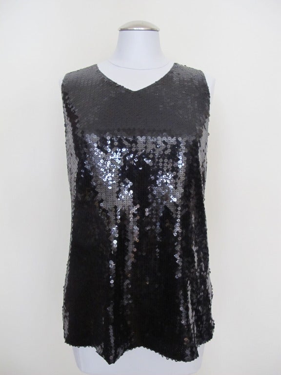 Classic Chanel Black Sequin Evening Blouse In Excellent Condition For Sale In San Francisco, CA