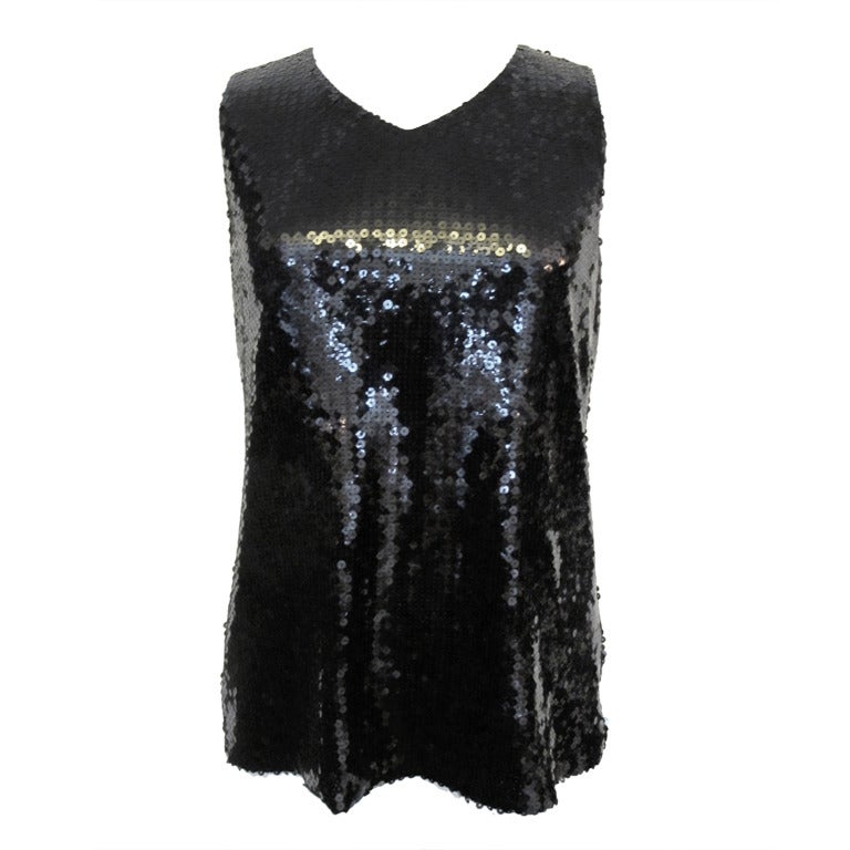 Classic Chanel Black Sequin Evening Blouse For Sale
