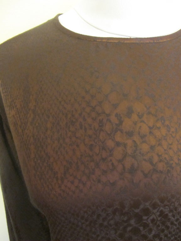Yves Saint Laurent Brown Snake Skin Print Blouse In Excellent Condition For Sale In San Francisco, CA