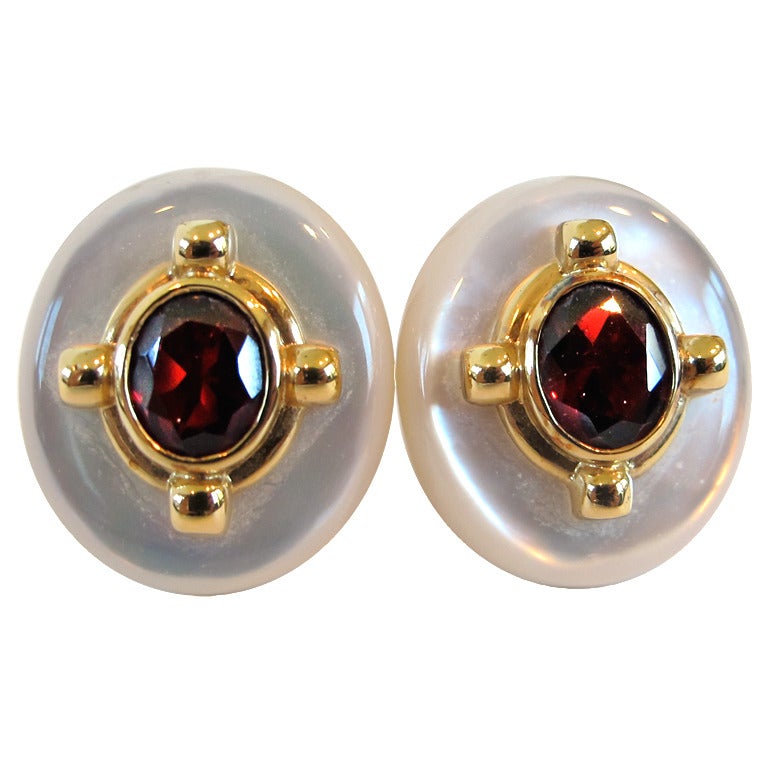 Kai-Yin Lo Faceted Garnet & Mother-of-Pearl French Back Earrings Set in Vermeil