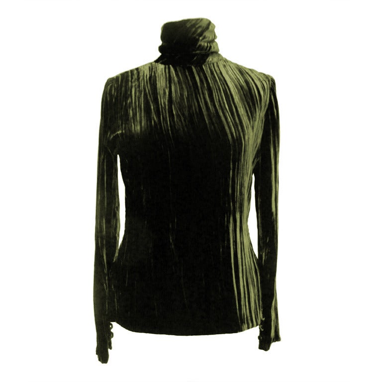 Dark Green Velvet Blouse by Bill Blass For Sale