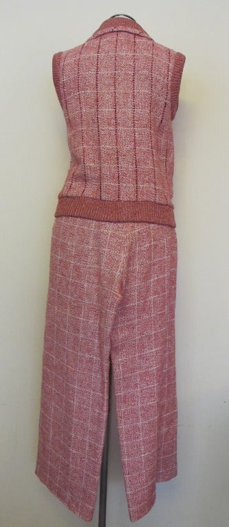Chanel Cranberry-Raspberry Tweed Pantsuit In New Condition For Sale In San Francisco, CA
