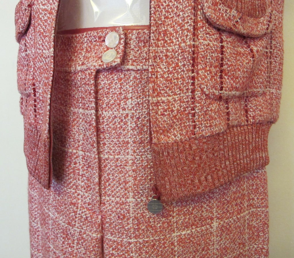 Chanel Cranberry-Raspberry Tweed Pantsuit For Sale 1