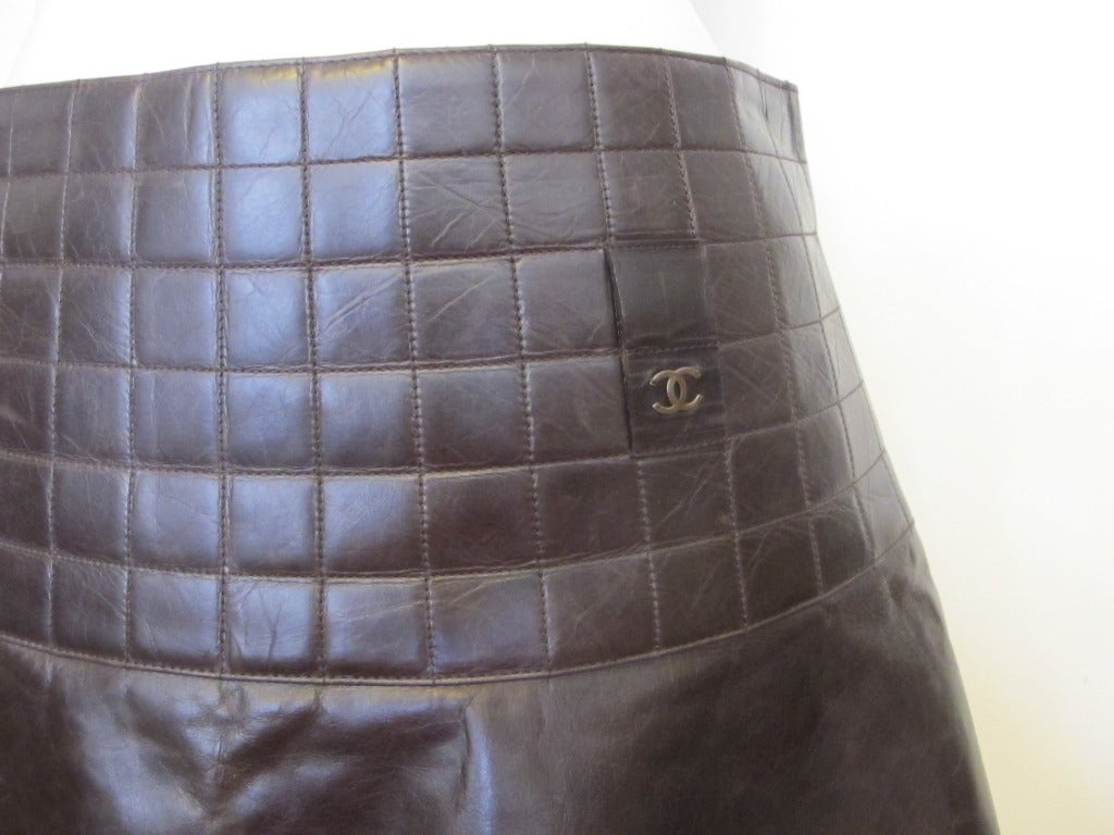 Black Chanel Brown Quilted Leather Skirt For Sale