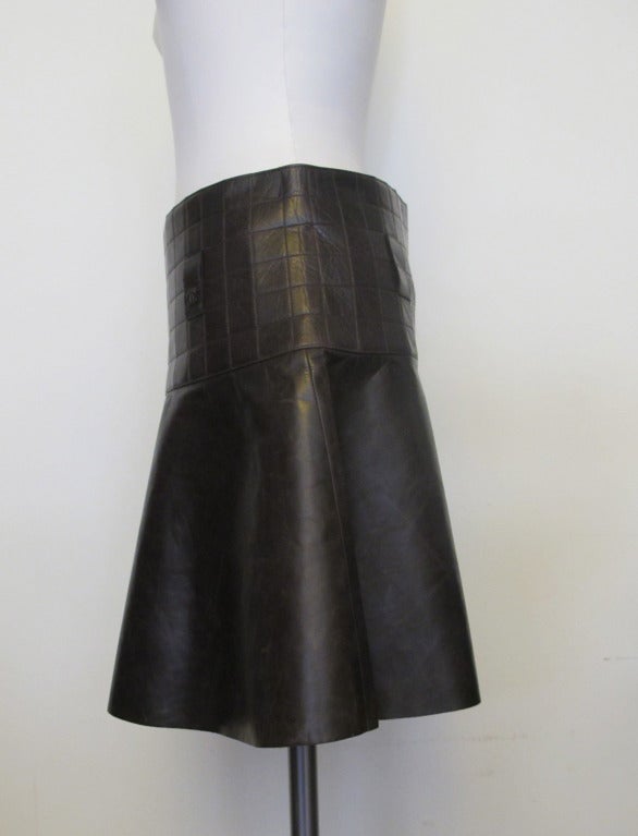 Women's Chanel Brown Quilted Leather Skirt For Sale