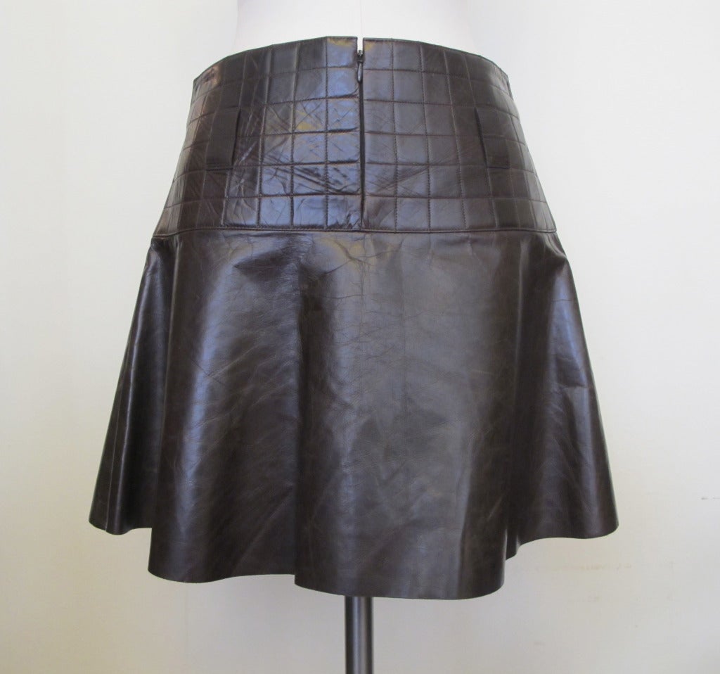 Chanel Brown Quilted Leather Skirt For Sale 1