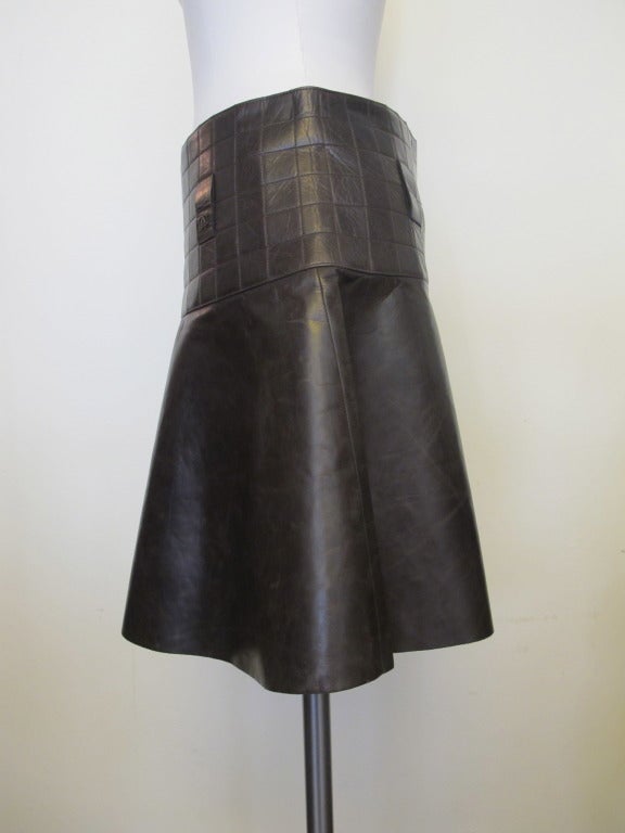 Chanel Brown Quilted Leather Skirt For Sale 2