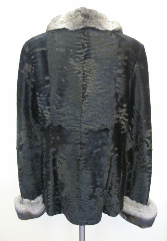 Elegant Giuliana Teso Russian Broadtail Jacket with Chinchilla Trim For Sale 2