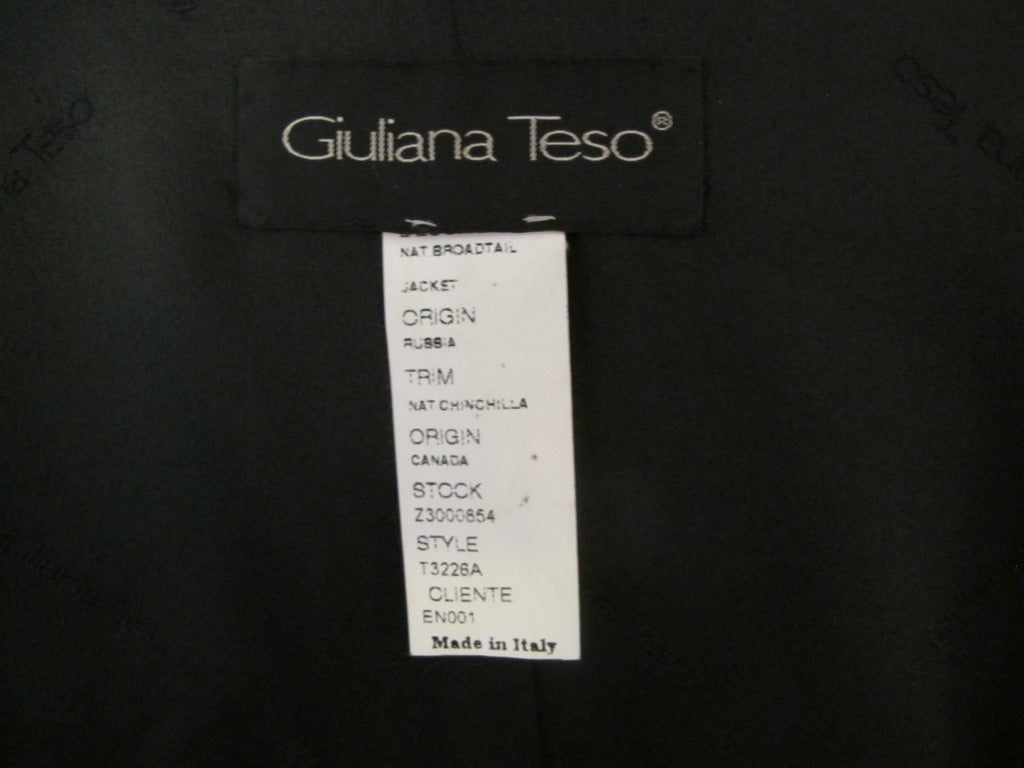 Elegant Giuliana Teso Russian Broadtail Jacket with Chinchilla Trim For Sale 4