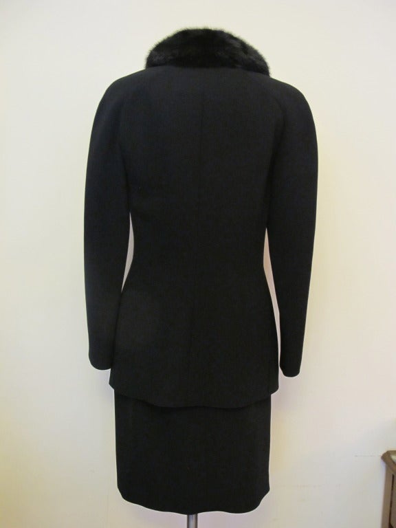 Women's Elegant Valentino Black Suit with Black Mink Collar For Sale