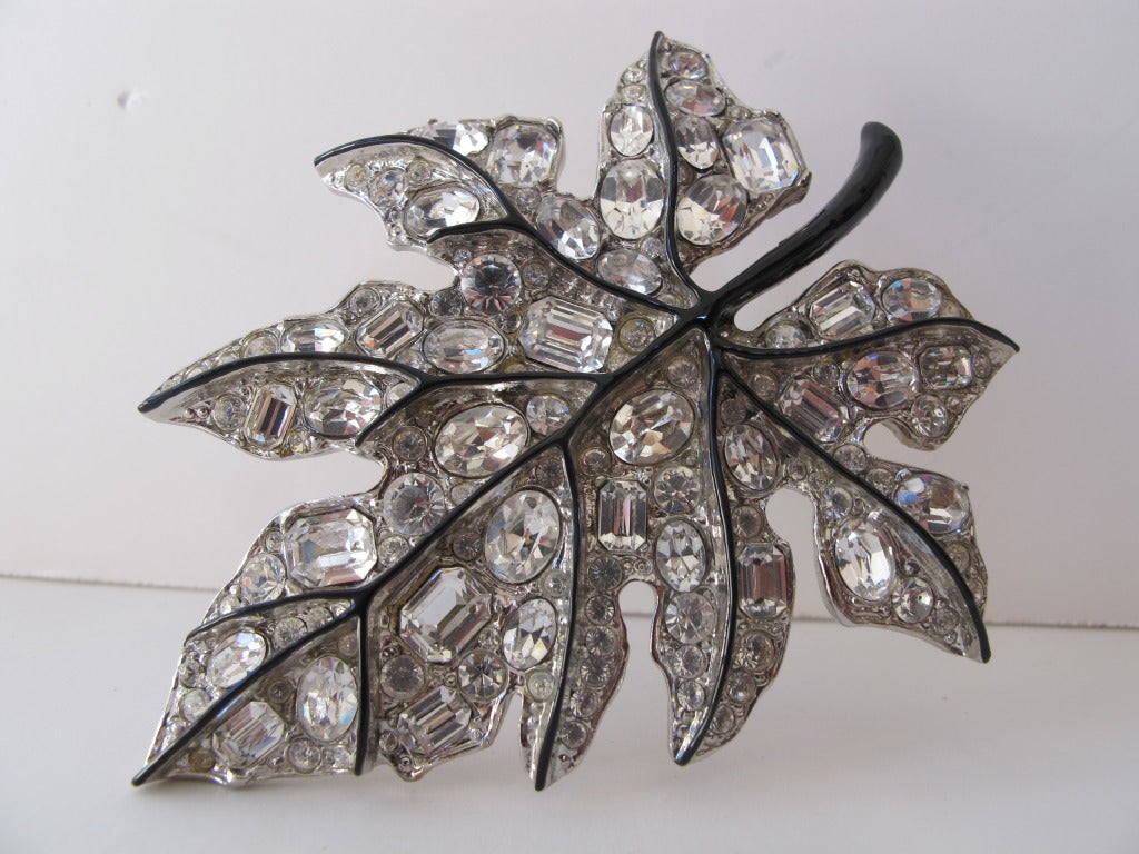 Women's Vintage Kenneth Lane Jewel Encrusted Leaf Brooch