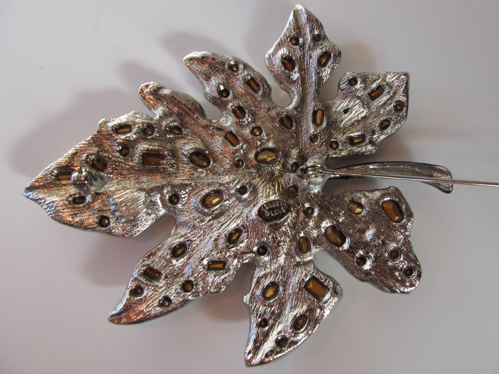 Vintage Kenneth Lane Jewel Encrusted Leaf Brooch 2