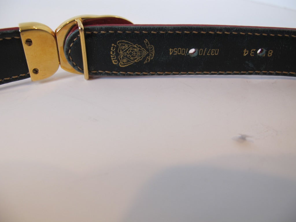 Gucci Red Thin Leather Belt with Gold Tone Buckle For Sale 5