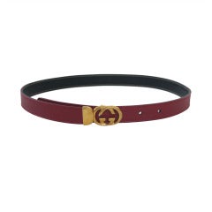 Gucci Red Thin Leather Belt with Gold Tone Buckle