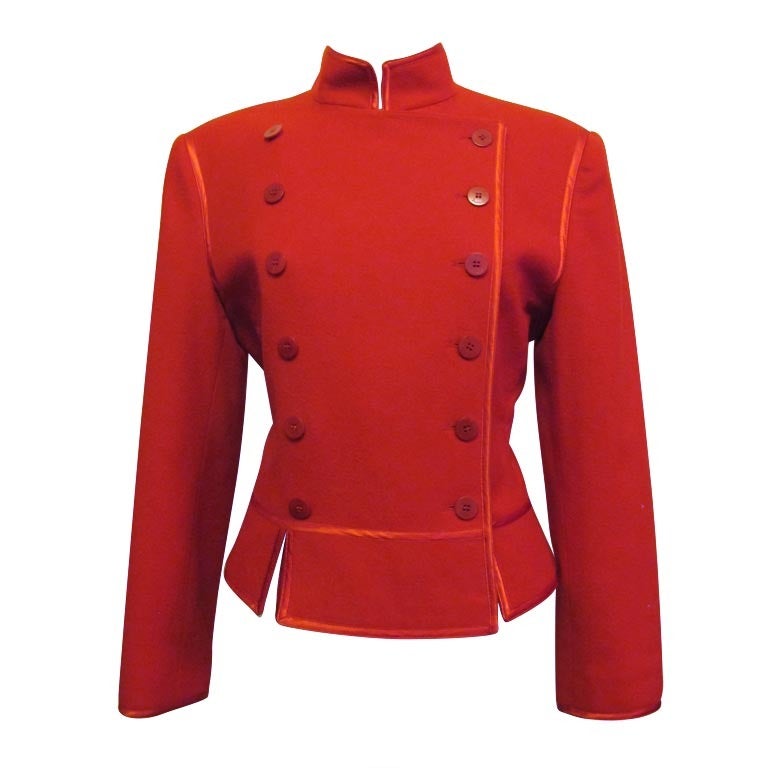 Louis Féraud Brilliant Red Double Breasted Jacket For Sale at 1stDibs