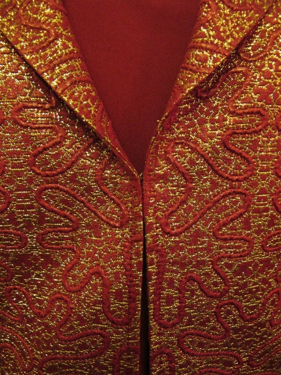 Brown Jean Muir Magenta and Gold Brocade Cocktail Suit For Sale