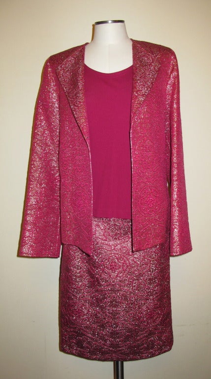 Women's Jean Muir Magenta and Gold Brocade Cocktail Suit For Sale