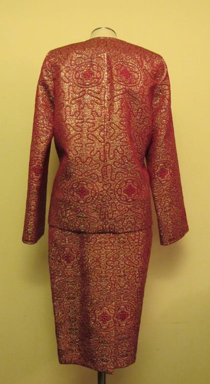 Jean Muir Magenta and Gold Brocade Cocktail Suit For Sale 3