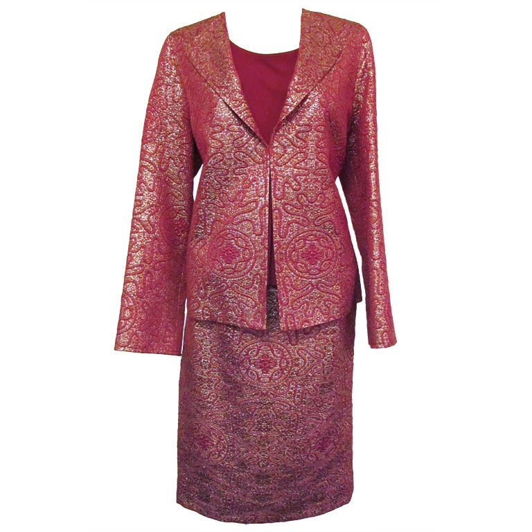 Jean Muir Magenta and Gold Brocade Cocktail Suit For Sale
