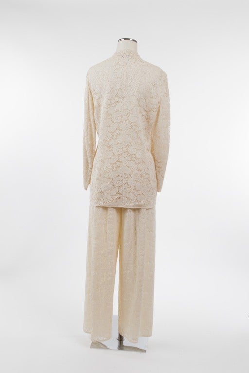 White 1980's Giorgio Armani Black Label Ivory Lace Pantsuit For Sale