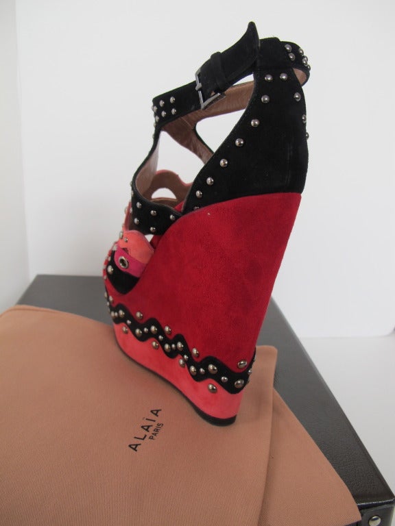 Women's New Azzedine Alaia Suede Studded Platform Wedge Shoes For Sale