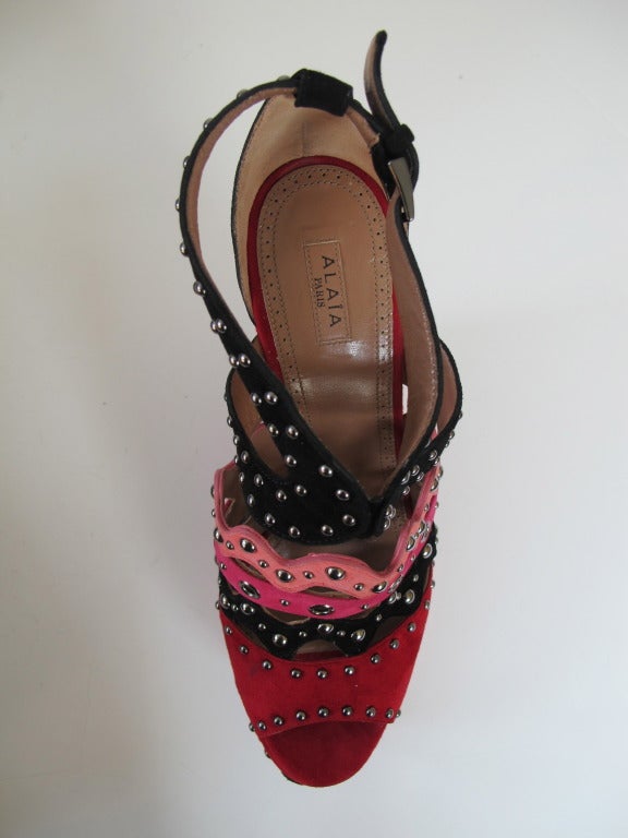 New Azzedine Alaia Suede Studded Platform Wedge Shoes For Sale 3