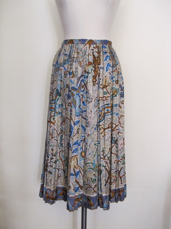 Gray Hermès Pleated Mosaic Design Skirt