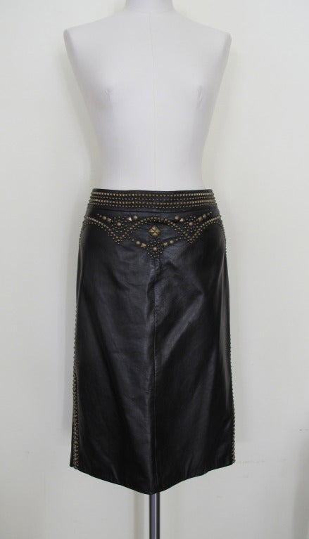 Fabulous soft black leather skirt with stud design.