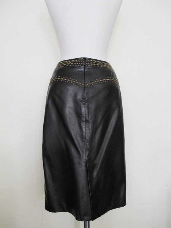 Roberto Cavalli Studded Black Leather Skirt In New Condition For Sale In San Francisco, CA