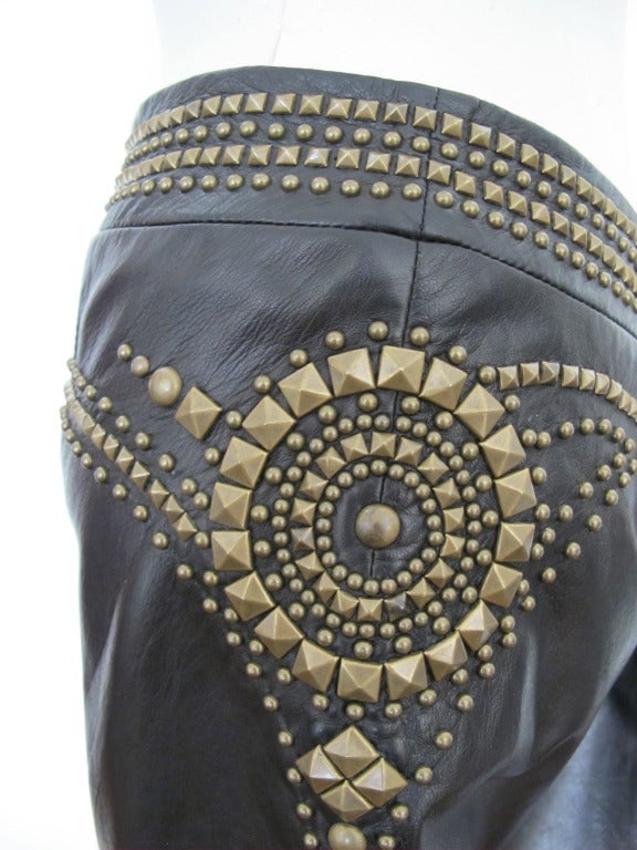 Roberto Cavalli Studded Black Leather Skirt For Sale 2