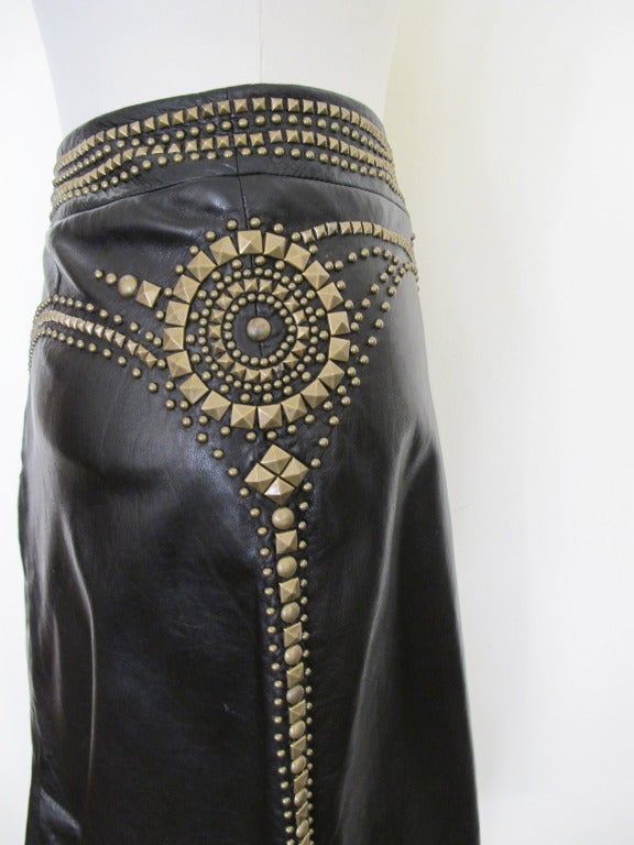 Roberto Cavalli Studded Black Leather Skirt For Sale 3
