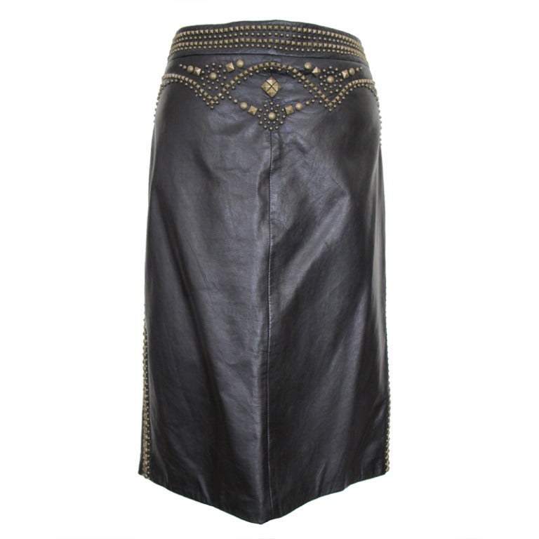 Roberto Cavalli Studded Black Leather Skirt For Sale