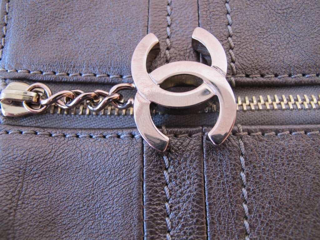 Chanel Bronze Leather Handbag For Sale 2