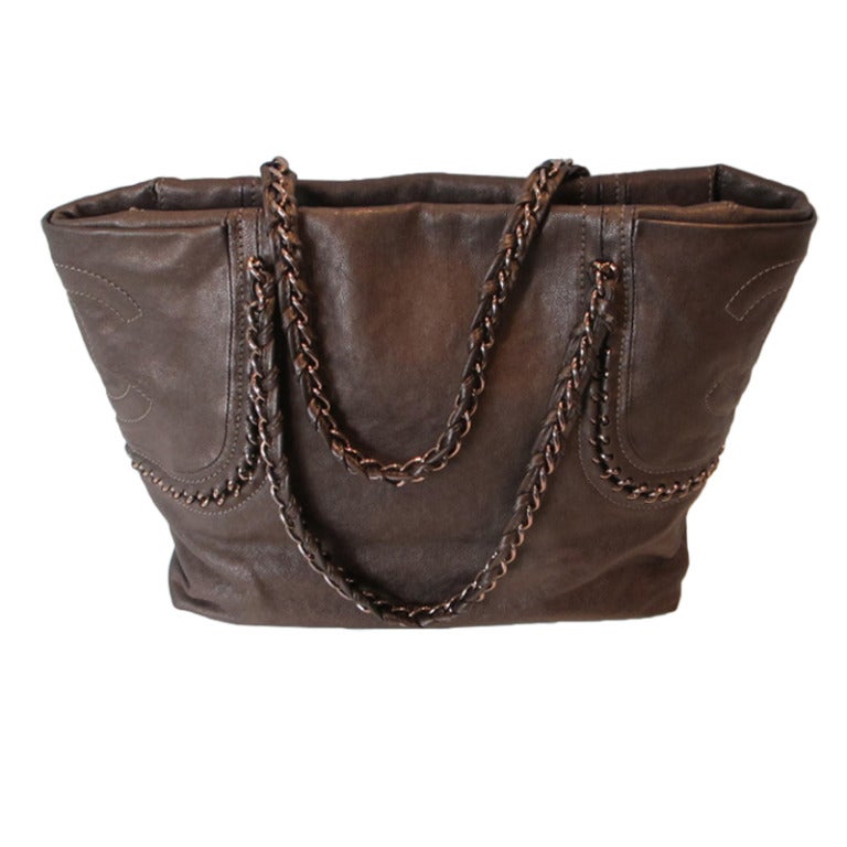 Chanel Bronze Leather Handbag For Sale