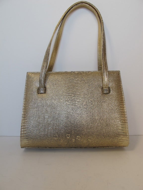 Lambertson Truex Gold Ring Lizard Handbag In Excellent Condition For Sale In San Francisco, CA