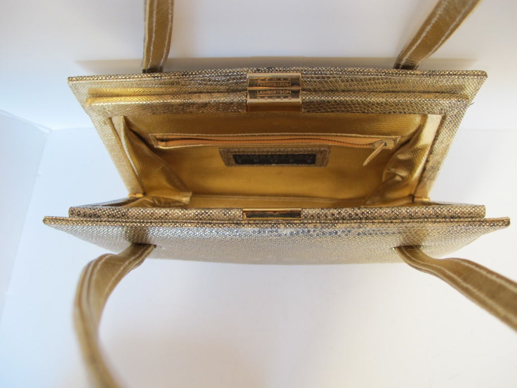 Lambertson Truex Gold Ring Lizard Handbag For Sale 3
