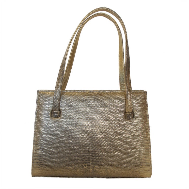 Lambertson Truex Gold Ring Lizard Handbag For Sale