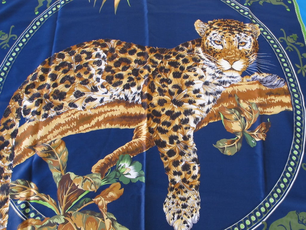 Women's Salvatore Ferragamo Leopard Motif Silk Scarf For Sale