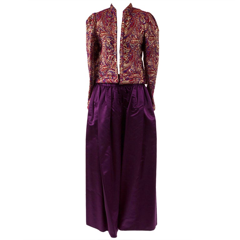 1980's Bonwit Teller Silk Brocade Jacket and Long Skirt For Sale