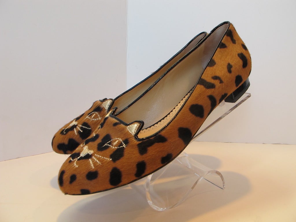 Charlotte Olympia Kitty Leopard Flats In Excellent Condition In San Francisco, CA