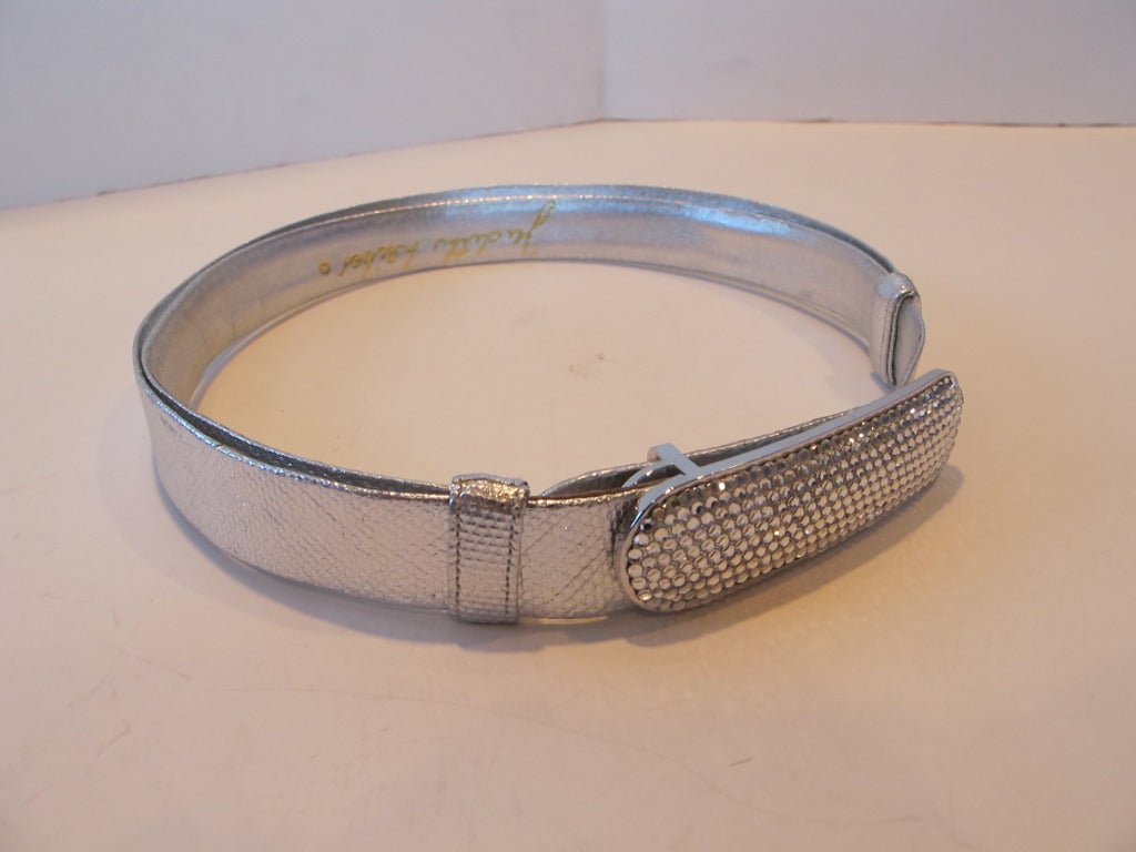 Judith Lieber Adjustable Silver and Rhinestone Belt In New Condition For Sale In San Francisco, CA