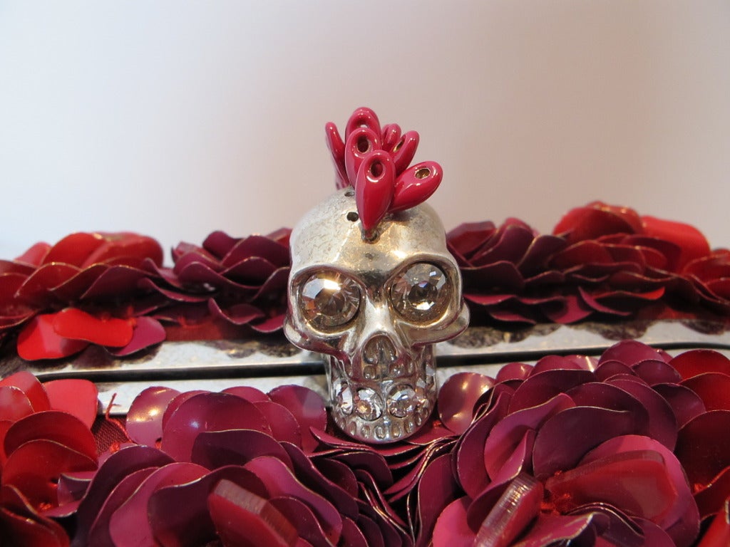 Alexander McQueen Flowered Encrusted Skull Clutch In Excellent Condition In San Francisco, CA