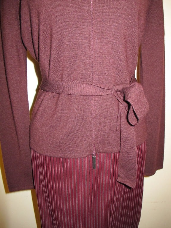 Akris Elegant Maroon Jacket and Leather Skirt In Excellent Condition For Sale In San Francisco, CA