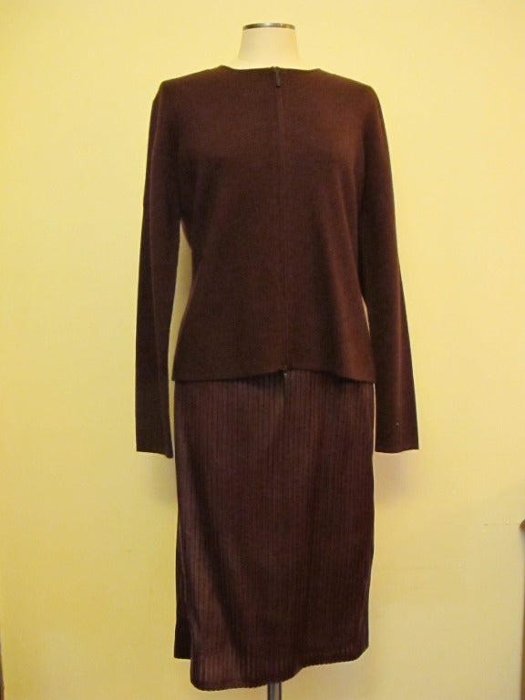 Akris Elegant Maroon Jacket and Leather Skirt For Sale 4