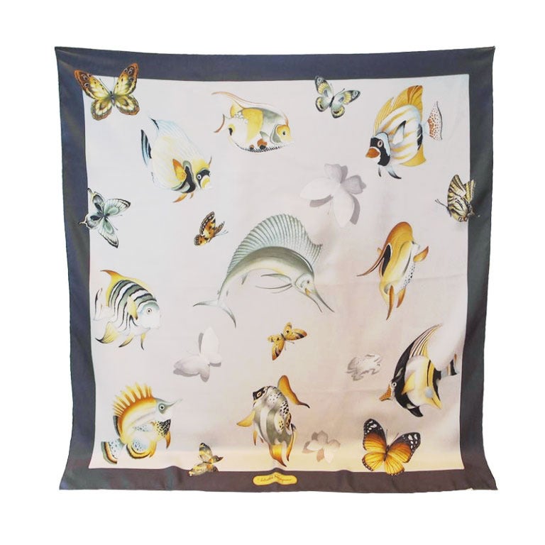 Salvatore Ferragamo Butterfly and Fish Scarf at 1stDibs