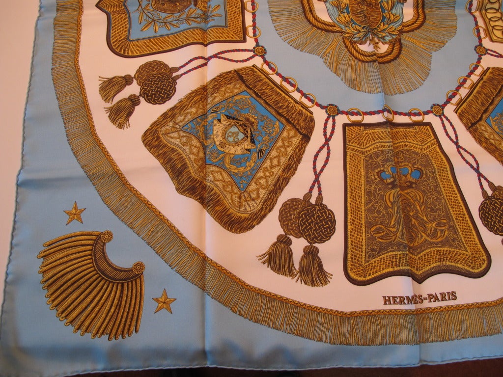 Brown Hermes Poste et Cavalerie Silk Scarf For Sale