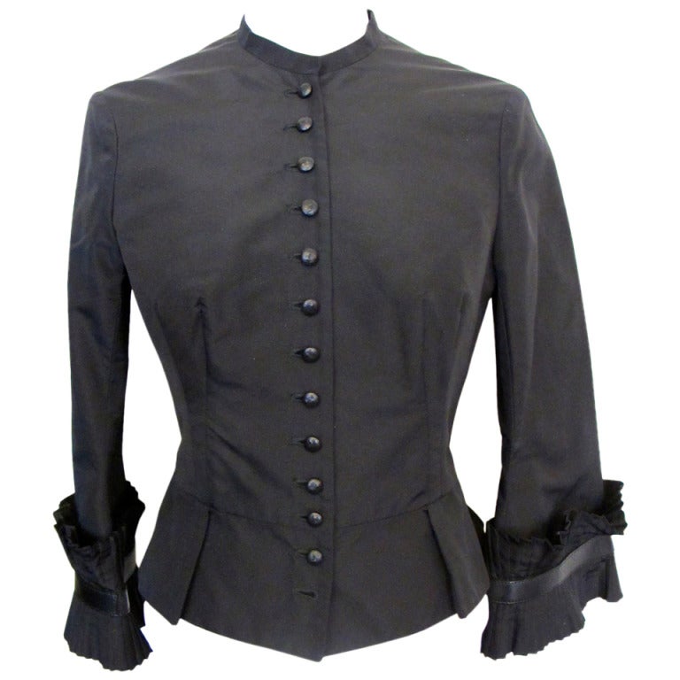 Alexander McQueen Black Silk Taffeta Fitted Jacket For Sale