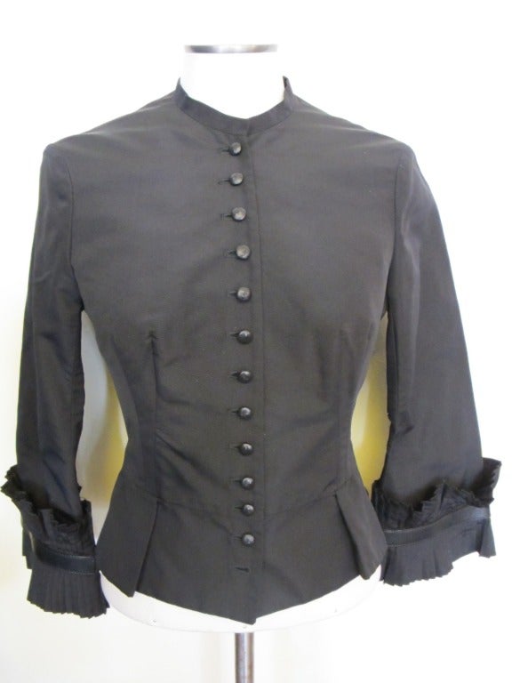 Alexander McQueen Black Silk Taffeta Fitted Jacket In Excellent Condition For Sale In San Francisco, CA