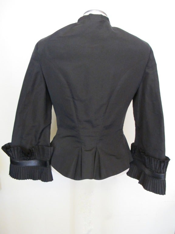 Women's Alexander McQueen Black Silk Taffeta Fitted Jacket For Sale